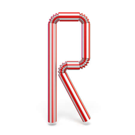Drinking straw font Letter R 3D render illustration isolated on white backgroundの写真素材