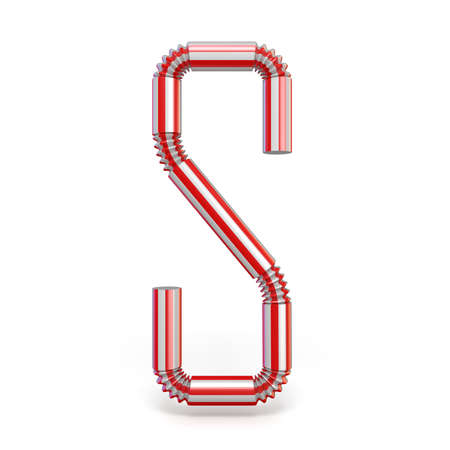 Drinking straw font Letter S 3D render illustration isolated on white backgroundの写真素材