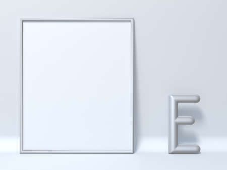 Mock up picture frame Letter E 3D render illustration
