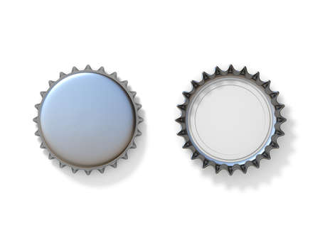 Silver bottle caps 3D render illustration isolated on white background