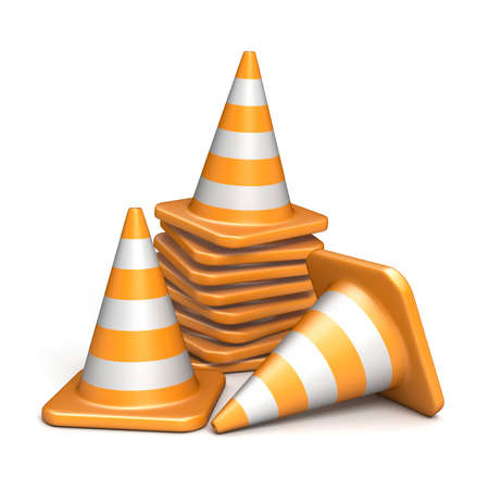 Traffic cones 3D render illustration isolated on white backgroundの写真素材