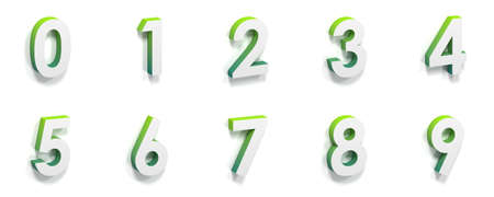 Green gradient and soft shadow numbers 0-9 3D render illustration isolated on white backgroundの写真素材