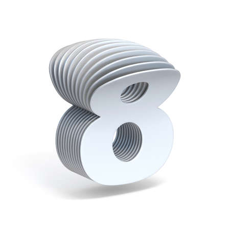 Curved paper sheets Number 8 EIGHT 3D render illustration isolated on white backgroundの写真素材