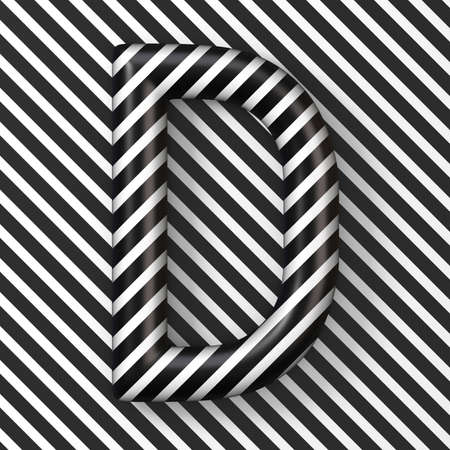 Black and white stripes Letter D 3D render illustrationの写真素材