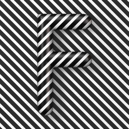 Black and white stripes Letter F 3D render illustrationの写真素材