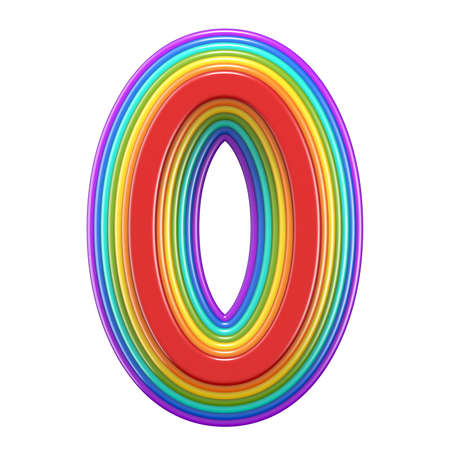 Concentric rainbow number 0 ZERO 3D rendering illustration isolated on white backgroundの写真素材
