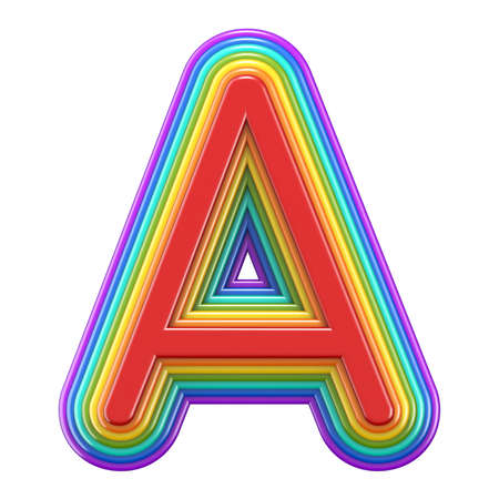 Concentric rainbow font letter A 3D rendering illustration isolated on white backgroundの写真素材