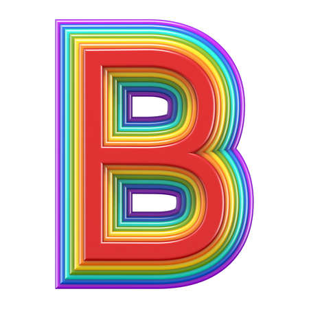 Concentric rainbow font letter B 3D rendering illustration isolated on white backgroundの写真素材