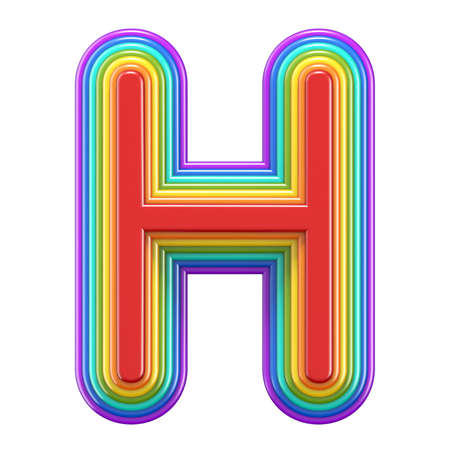 Concentric rainbow font letter H 3D rendering illustration isolated on white backgroundの写真素材