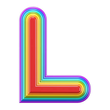 Concentric rainbow font letter L 3D rendering illustration isolated on white backgroundの写真素材