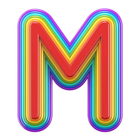 Concentric rainbow font letter M 3D rendering illustration isolated on white backgroundの写真素材