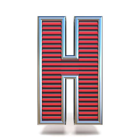 Metal red lines font Letter H 3D render illustration isolated on white backgroundの写真素材
