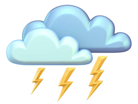 Weather icon CLOUD LIGHTNING 3D render illustration isolated on white backgroundの写真素材