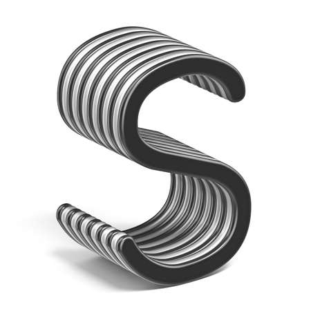 Black and white layered font Letter S 3D render illustration isolated on white backgroundの写真素材