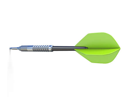 One green dart 3D rendering illustration isolated on white backgroundの写真素材