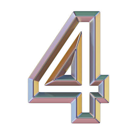 Chrome font with colorful reflections Number 4 FOUR 3D render illustration isolated on white...
