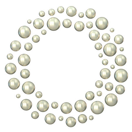 Circle made of scattered pearls 3D rendering illustration isolated on white backgroundの写真素材