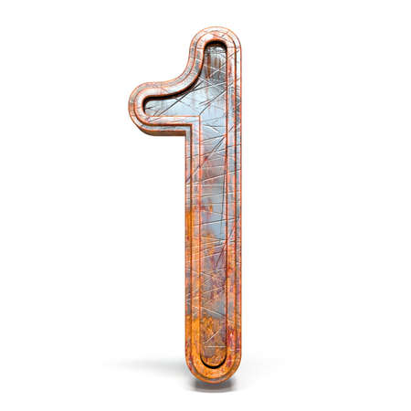 Rusty metal font Number 1 ONE 3D render illustration isolated on white background