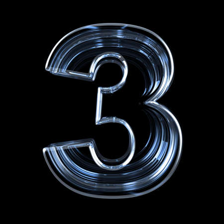 Transparent x-ray number 3 THREE. 3D render illustration on black backgroundの写真素材