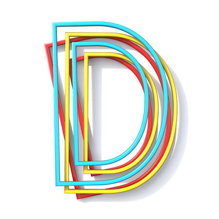 Three basic color wire font Letter D 3D rendering illustration isolated on white backgroundの写真素材
