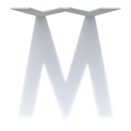 Vertical drop shadow font Letter M 3D render illustration isolated on white backgroundの写真素材