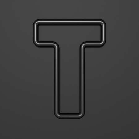 Black outline font Letter T 3D illustration on black backgroundの写真素材