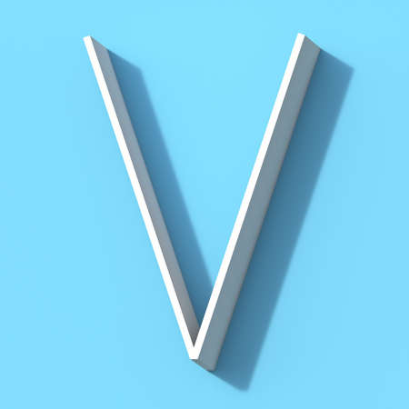 Line font with shadow Letter V 3D rendering illustration on blue backgroundの写真素材