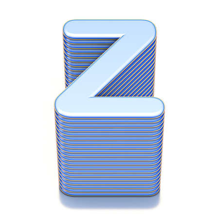 Blue extruded font Letter Z 3D render illustration isolated on white backgroundの写真素材