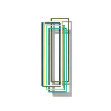Three colors line font Letter I 3D rendering illustration isolated on white background