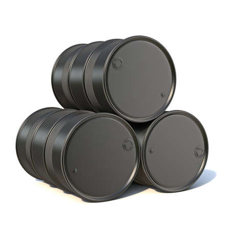 Three black barrels 3D render illustration isolated on white backgroundの写真素材