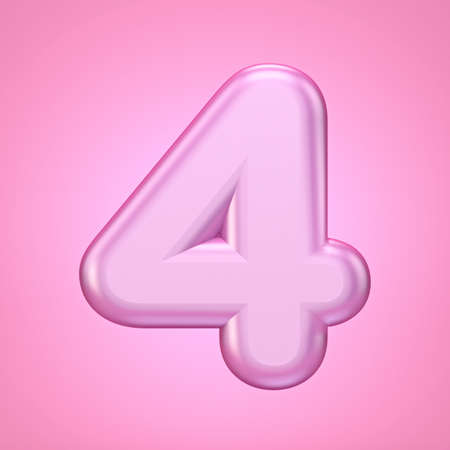 Pink font Number 4 FOUR 3D rendering illustration isolated on white backgroundの写真素材