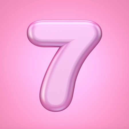 Pink font Number 7 SEVEN 3D rendering illustration isolated on white backgroundの写真素材