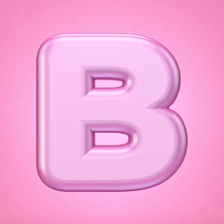Pink font Letter B 3D rendering illustration isolated on white backgroundの写真素材