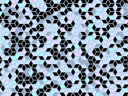 Abstract geometric four pastel color Chaotic rhombus lattice background 3D render illustration