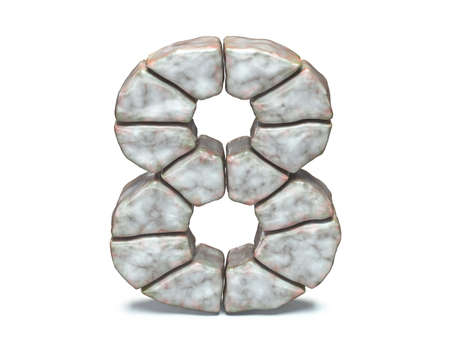 Rock masonry font Number 8 EIGHT 3D render illustration isolated on white backgroundの写真素材