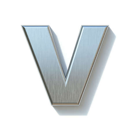 Brushed metal font Letter V 3D render illustration isolated on white backgroundの写真素材
