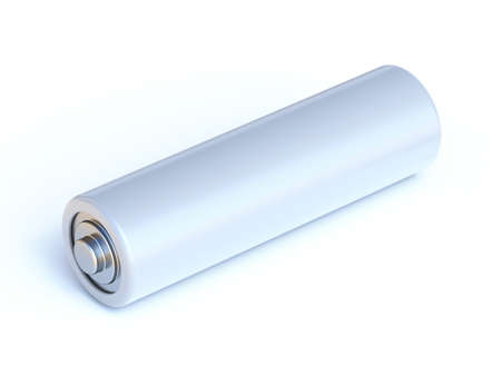 Blank white battery 3D rendering illustration isolated on white backgroundの写真素材