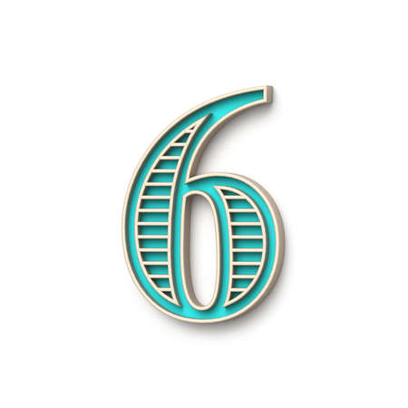 Classic old fashioned font Number 6 SIX 3D render illustration isolated on white backgroundの写真素材