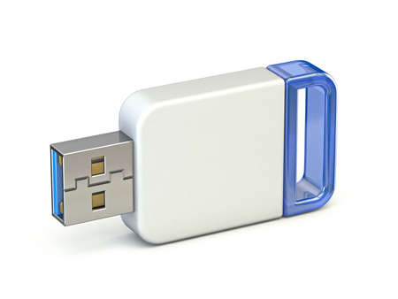 White blue USB stick 3D render illustration isolated on white background