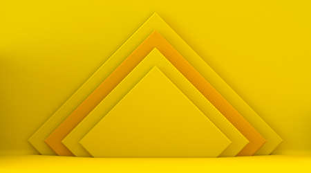 Yellow mock up winner podium rhombus shapes 3D render illustration on yellow backgroundの写真素材