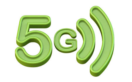 Green 5G icon 3D render illustration isolated on white background