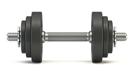 Black dumbbell Front view 3D render illustration isolated on white backgroundの写真素材