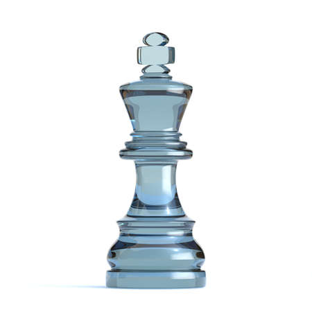 Glass king chess piece 3D render illustration isolated on white backgroundの写真素材