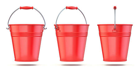 Red bucket 3D render illustration isolated on white backgroundの写真素材