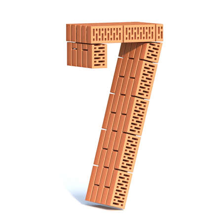 Brick wall font Number 7 SEVEN 3D render illustration isolated on white background
