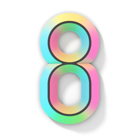 Neon color bright font Number 8 EIGHT 3D render illustration isolated on white background