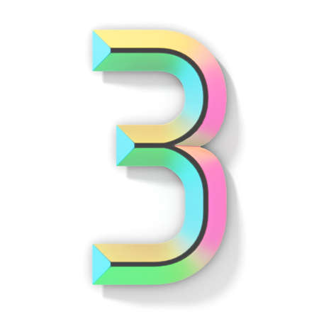 Neon color bright font Number 3 THREE 3D render illustration isolated on white background