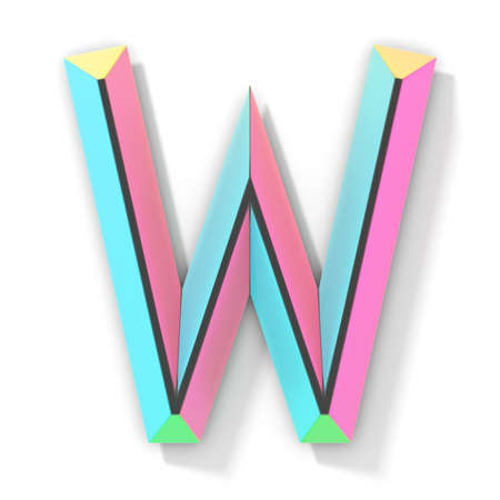 Neon color bright font Letter W 3D render illustration isolated on white backgroundの写真素材