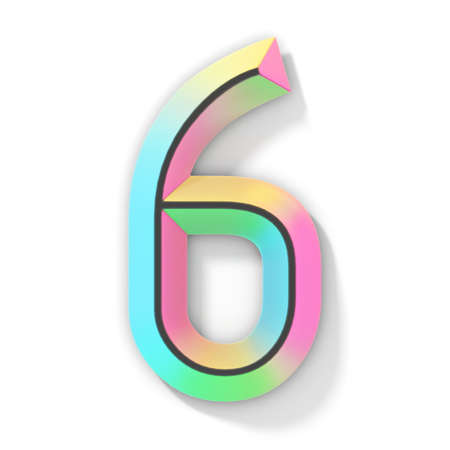 Neon color bright font Number 6 SIX 3D render illustration isolated on white background