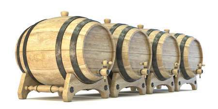 Wooden barrels 3D render illustration isolated on white background
